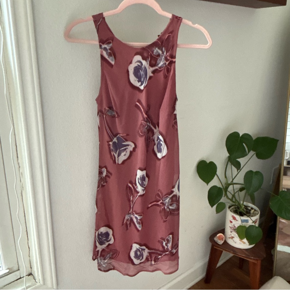 Mauve Floral Chiffon Shift Dress